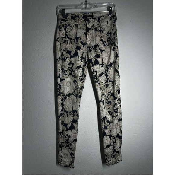 7 For All Mankind Floral Ankle Skinny Jeans Size 26 White Navy AU812160A - Picture 1 of 14